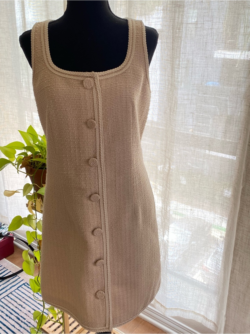 Nwt Elie Tahari rose/Beige Button-Front Sleeveless Knit Dress L large LG